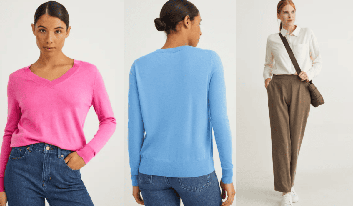 C&A.com, Kolorowe swetry i brązowe spodnie