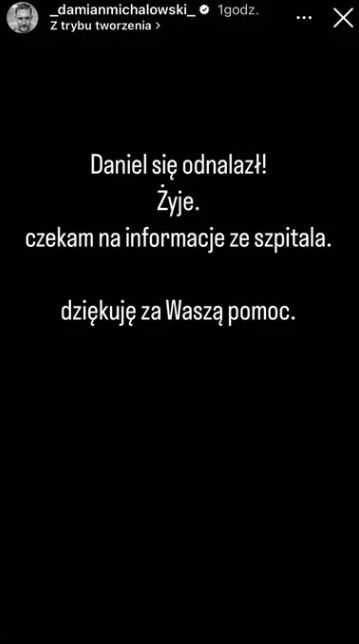 Daniel Adamski odnaleziony fot. Isnatgram @danielmichalowski