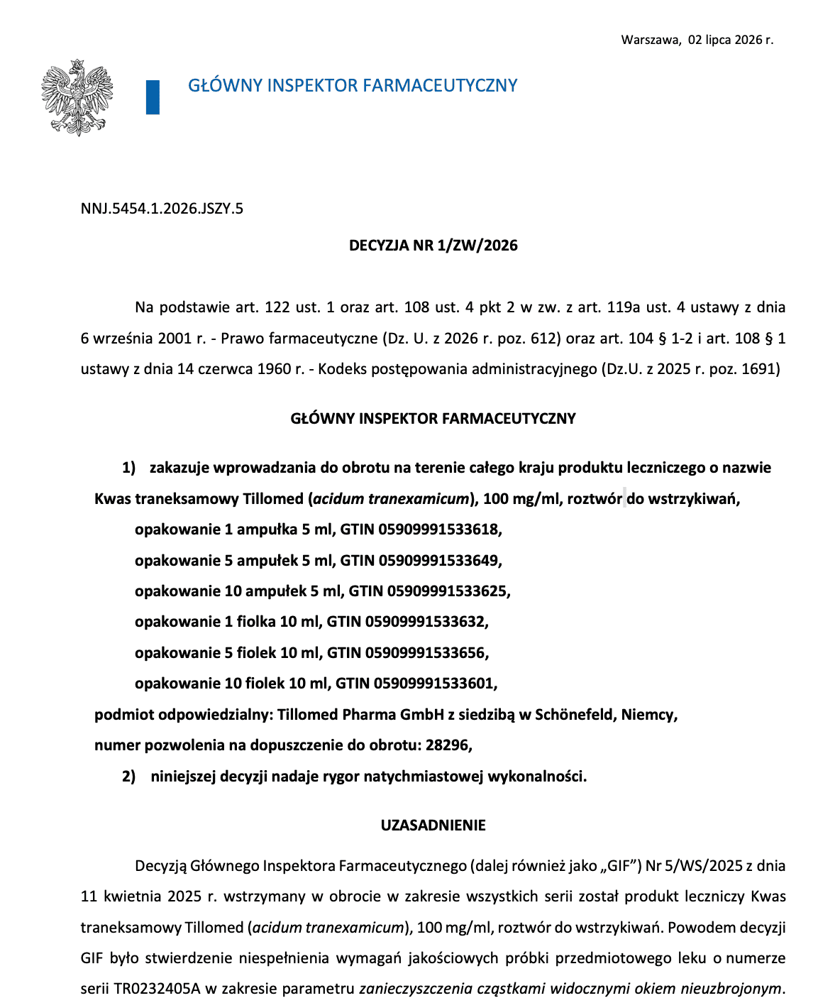 Pilna decyzja GIF. Zakaz sprzedaży znanego leku w całej Polsce
