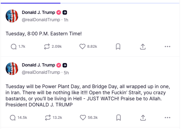 Wulgarny wpis Donalda Trumpa. To ma czekać Iran we wtorek