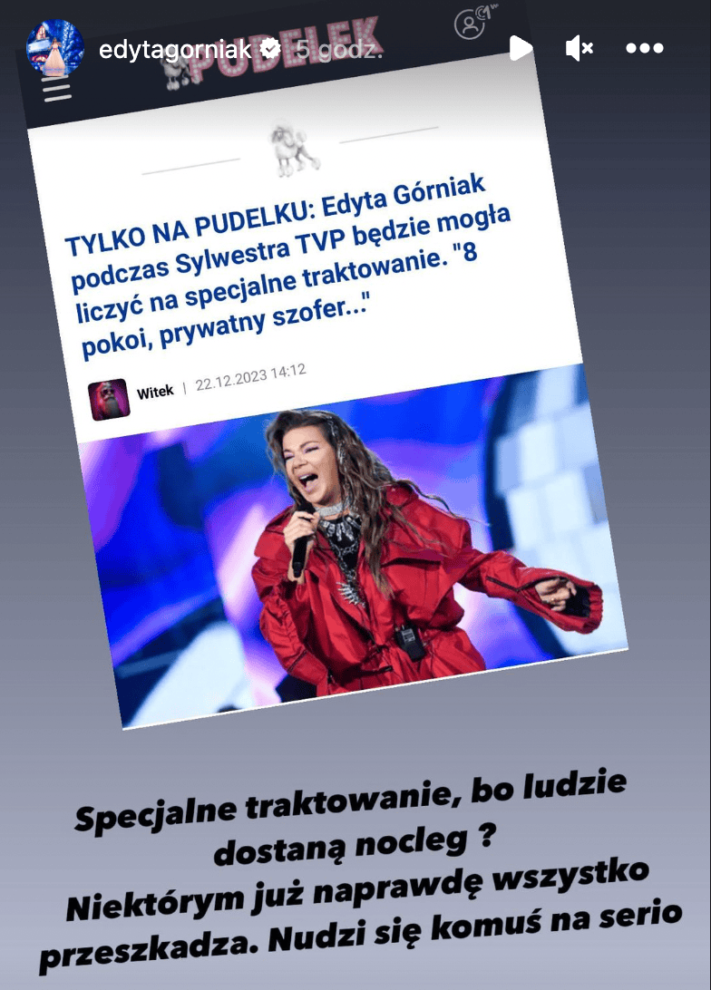 Edyta Górniak o wymaganiach na sylwestra, fot. IG