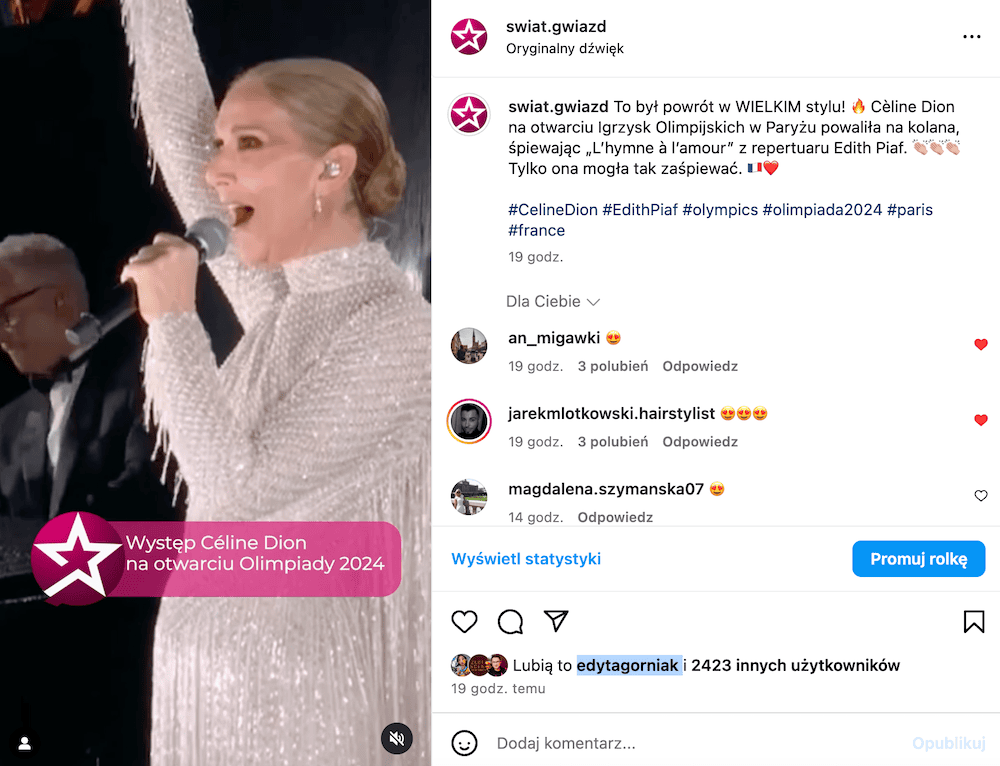 Edyta Górniak reaguje na występ Celine Dion na Olimpiadzie