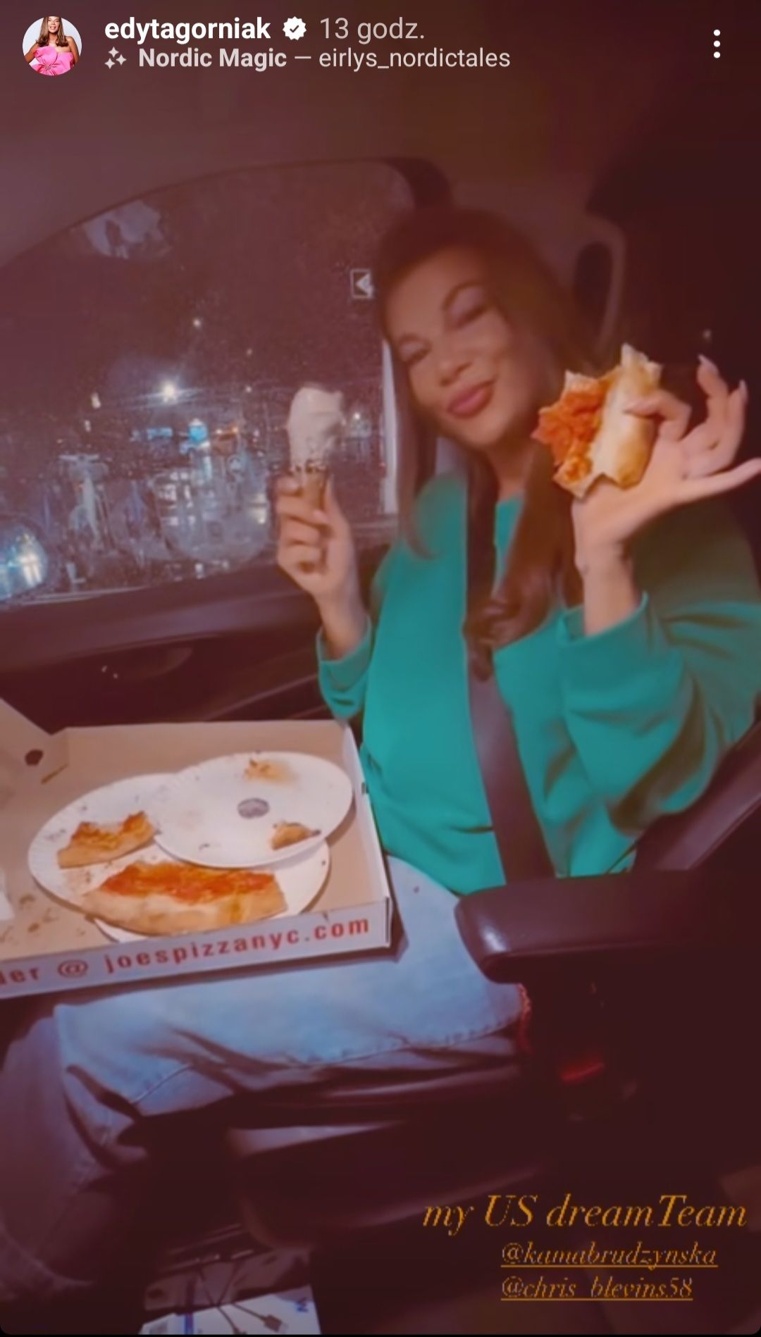 Edyta Górniak zajada pizzę i lody, fot. Instagram