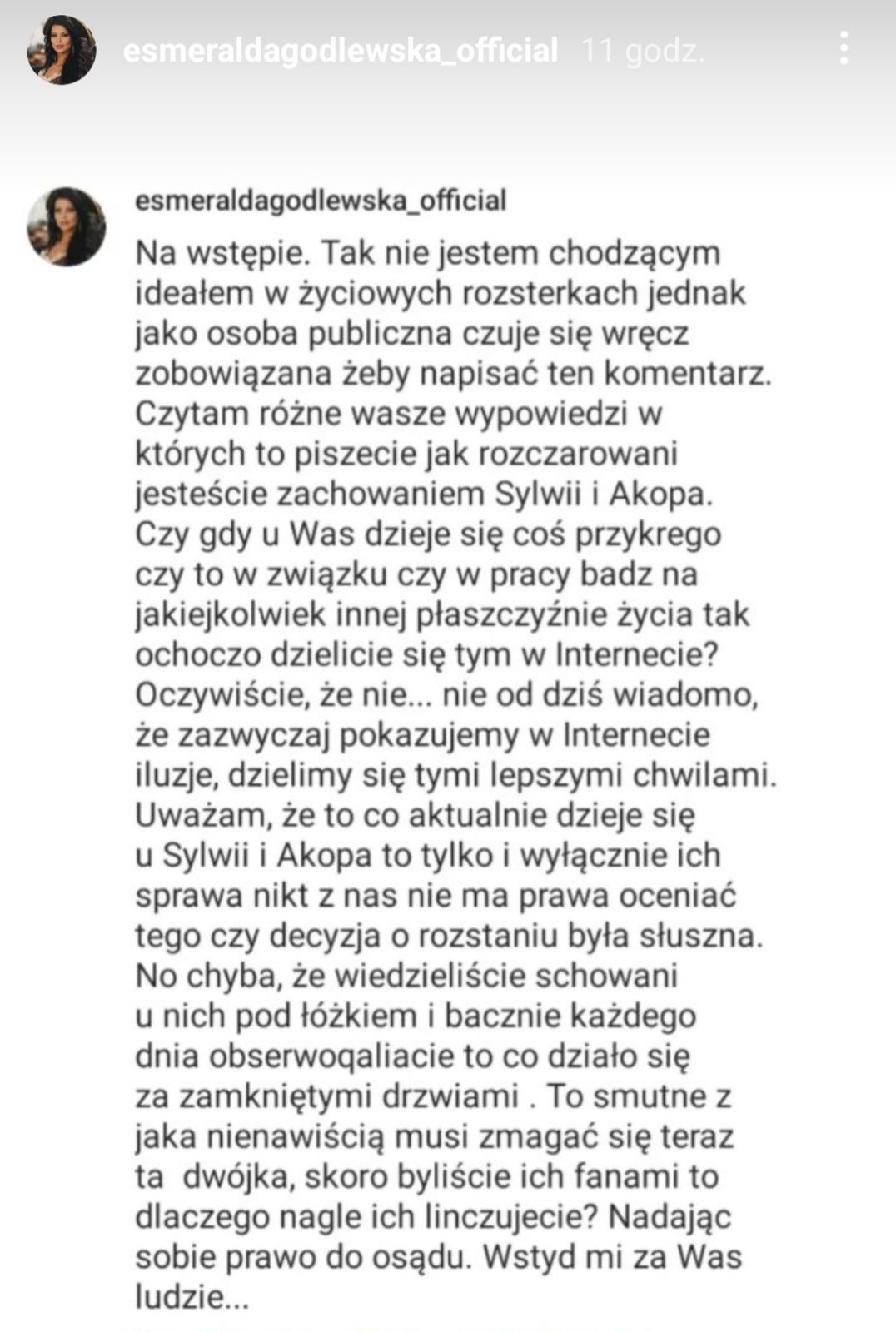 Esmeralda Godlewska komentuje rozstanie Szostaków, fot. Instagram
