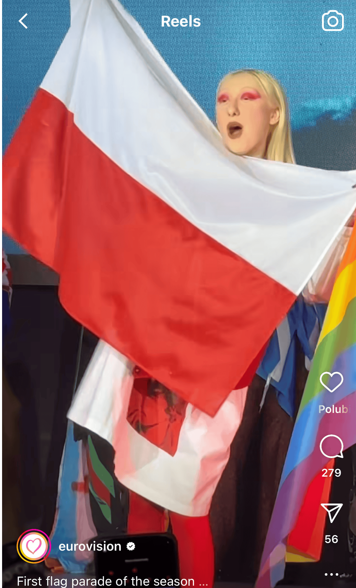 Eurowizja 2024. Luna z flagą Polski i LGBT w Hiszpanii