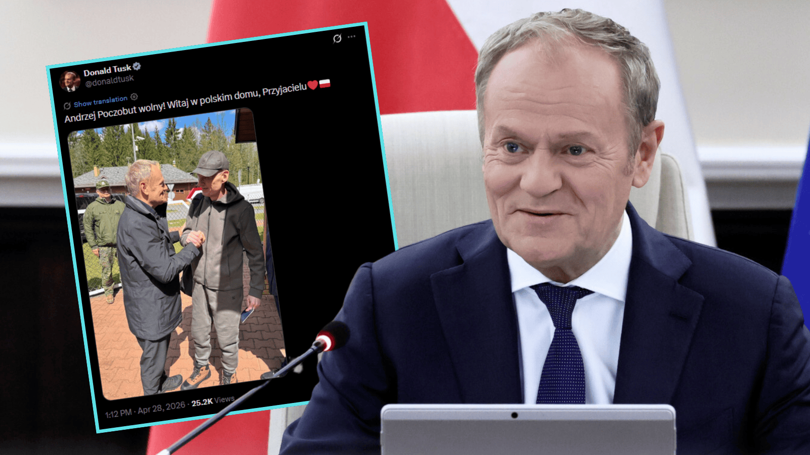 Wymiana więźniów z Białorusią. Andrzej Poczobut na wolności. Tusk zamieścił wymowne zdjęcie