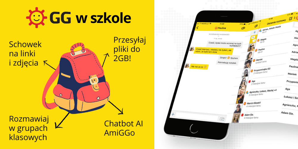 Komunikator Gadu Gadu w telefonie i na komputerze, plecak GG z opcjami do wykorzystania w roku szkolnym
