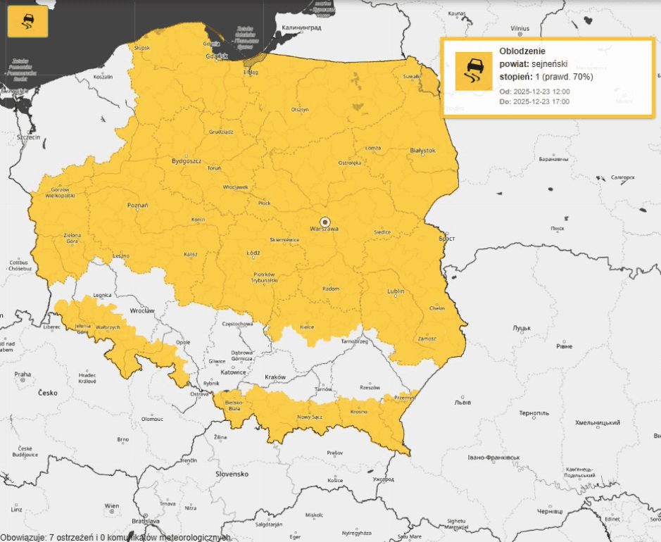 IMGW: Ostrzeżenie dla prawie całej Polski. Utrudnienia dla kierowców