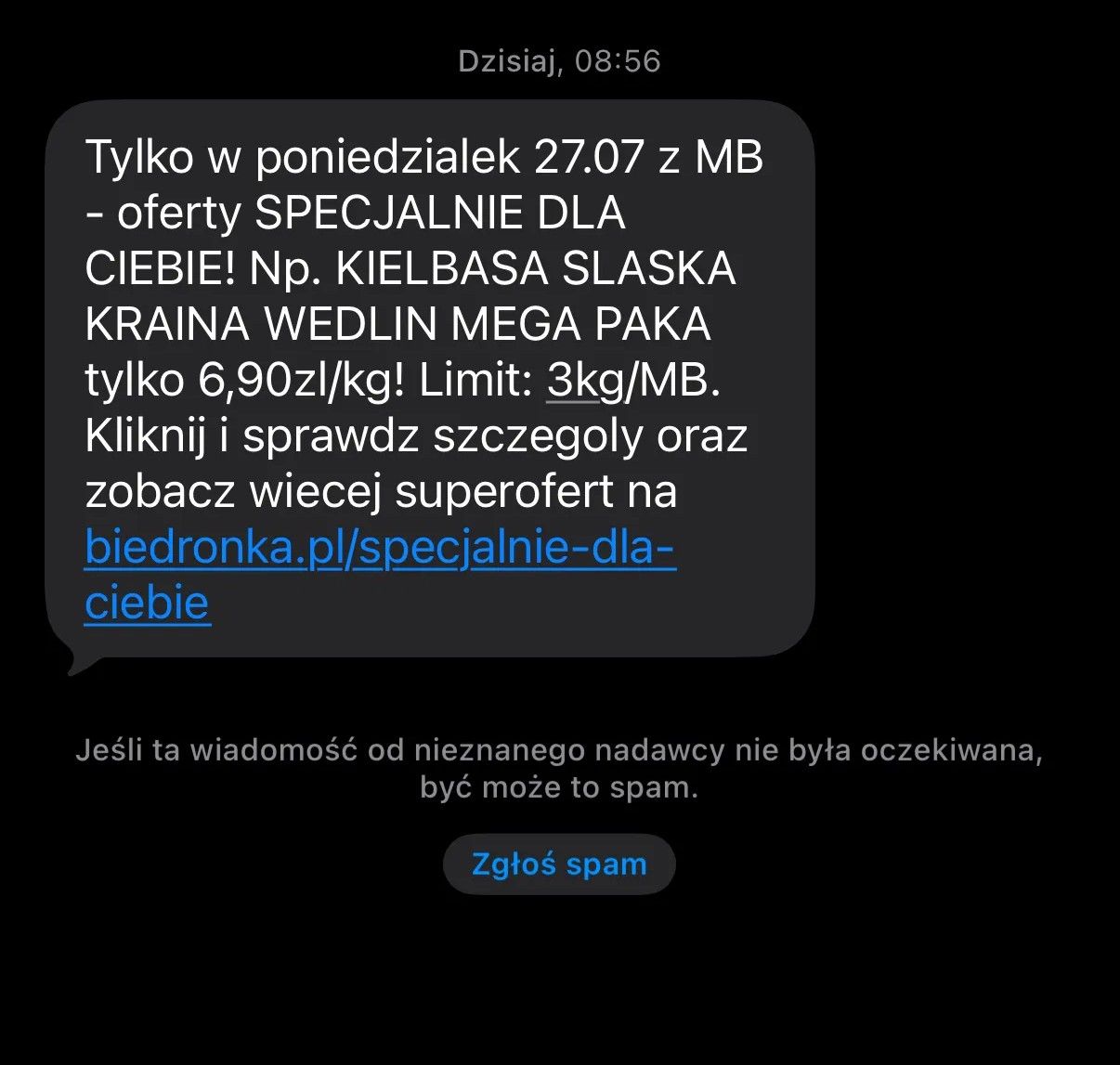 Biedronka rozsyła SMS-y do klientów. Taka promocja tylko dzisiaj