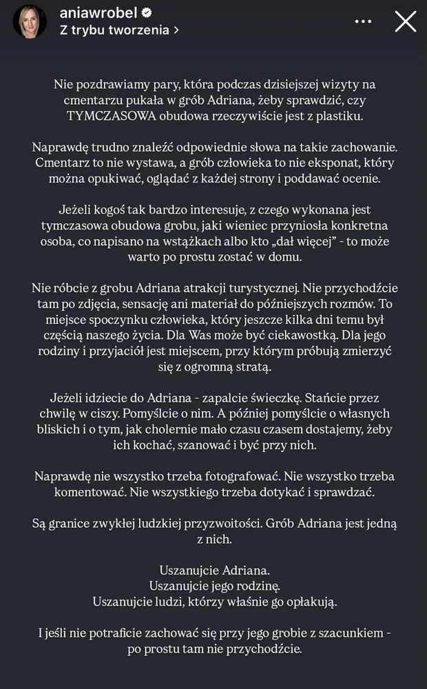 Oburzające sceny na cmentarzu. Przyjaciółka ujawnia, co działo się na pogrzebie Adriana