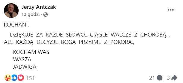 Jadwiga Barańska i Jerzy Antczak, ostatnie słowa, na co chorowała