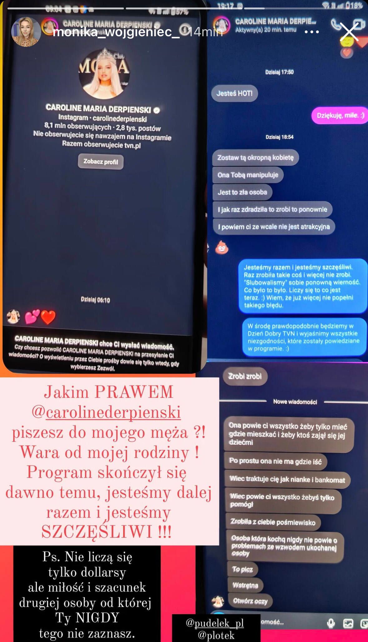 „Jakim prawem piszesz do mojego męża!”. Gwiazda TVN wściekła na Caroline Derpienski! Pokazała, co wysyła jej partnerowi,fot. Instagram