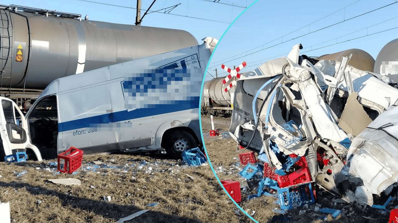 Poważny wypadek na przejeździe. Nagle wjechał pod pociąg z 36 cysternami paliwa. Służby w akcji