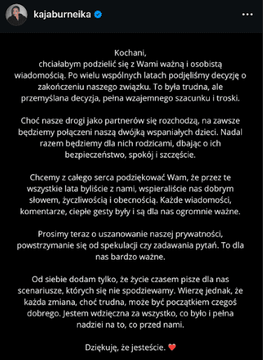 Kaja Burneika i Robert Burneika rozstali się, fot. Instagram