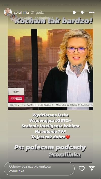 Karolina Opolska przykuła uwagę widzów TVP Info, fot. Instagram coraliinka 2.JPG