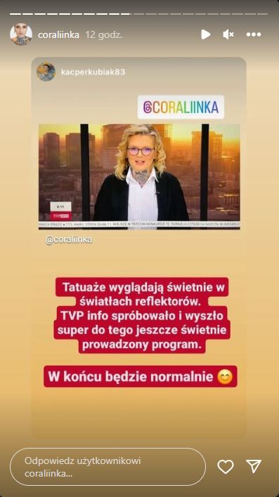Karolina Opolska przykuła uwagę widzów TVP Info, fot. Instagram coraliinka 4.JPG