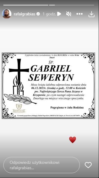 Kiedy odbędzie się pogrzeb Gabriela Seweryn?