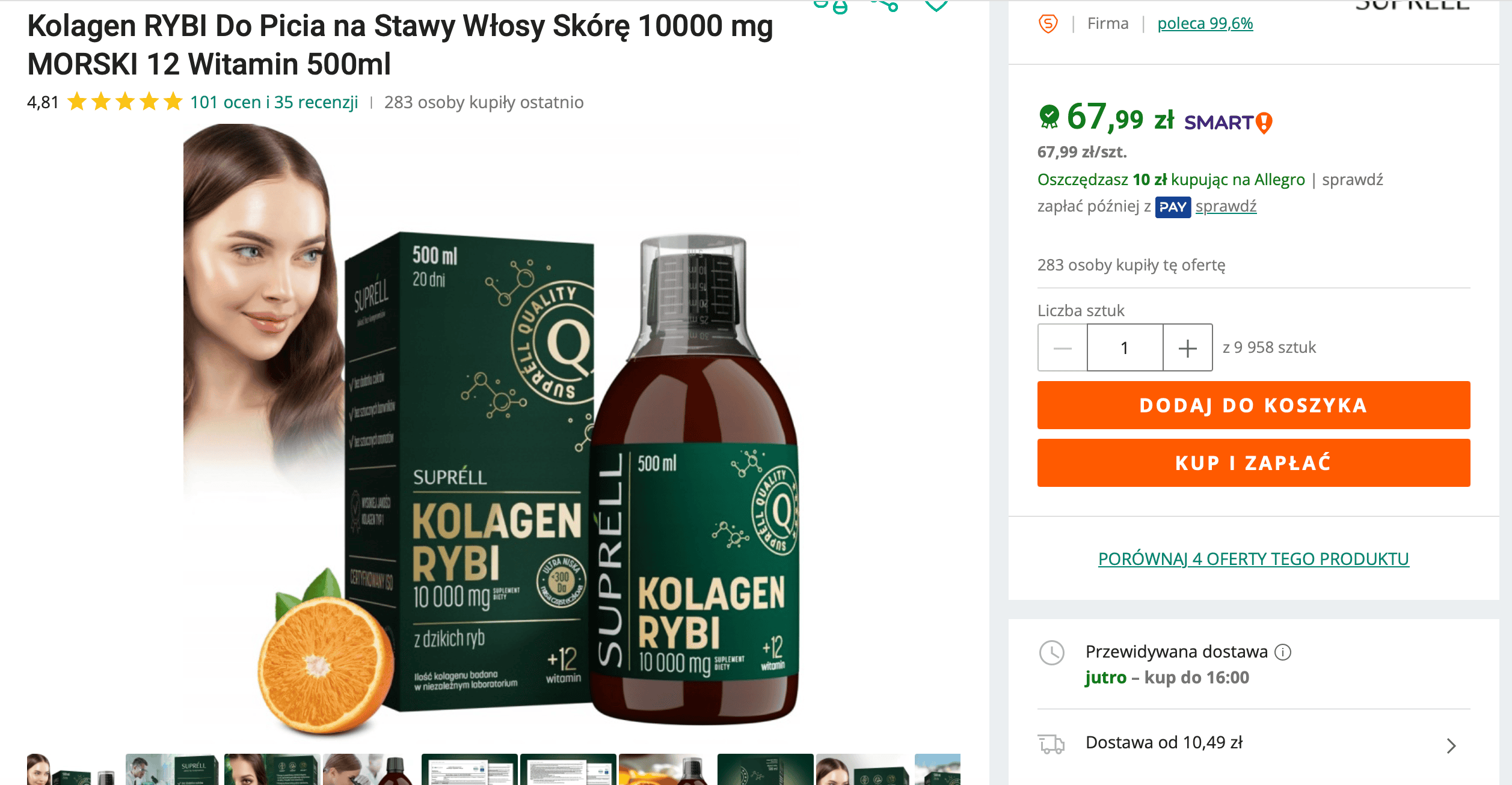 Kupuje ten kolagen na Allegro za 67 zł. Żaden drogi zabieg nie dał mi takiego efektu