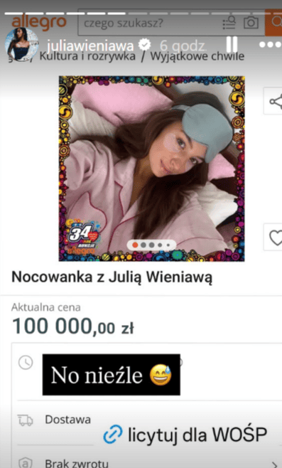 Julia Wieniawa rozbiła bank! Jej licytacja na WOŚP pobiła rekord