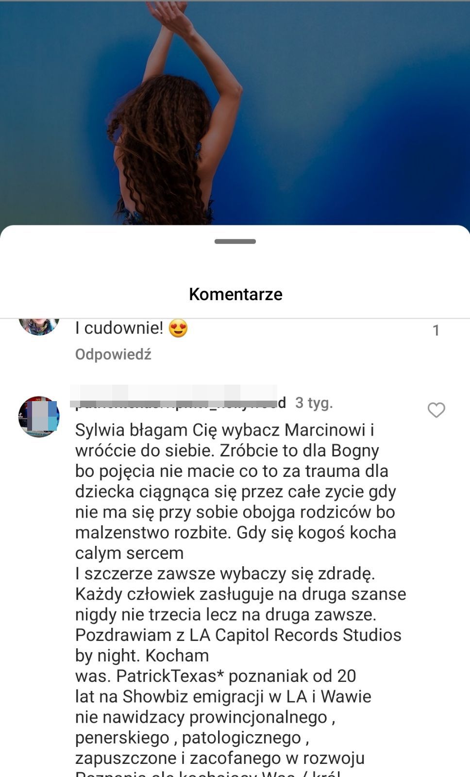 Komentarz fana pod zdjęciem Sylwii Grzeszczak, fot. Instagram