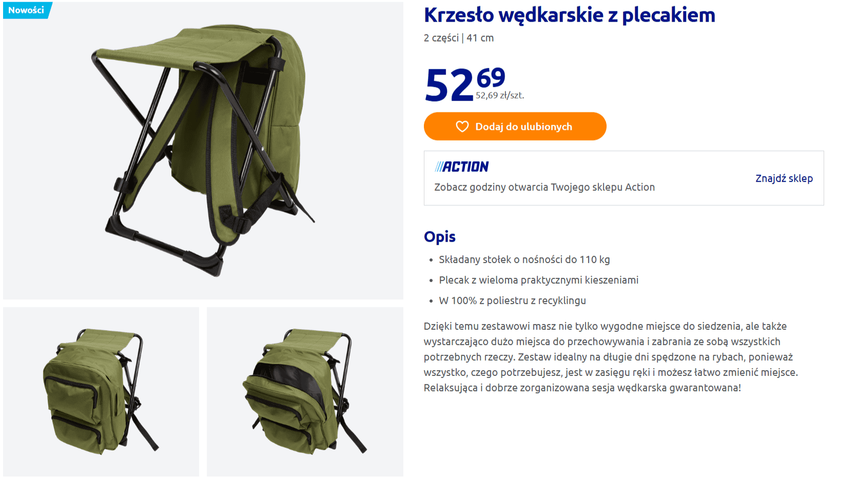 Krzesło wędkarskie z plecakiem - Action PL - [www.action.com].png
