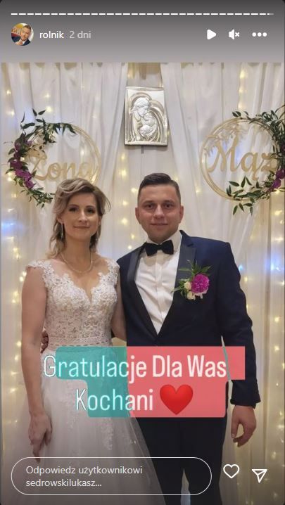 Krzysztof Zembrzuski z programu „Rolnik szuka żony” stanął na ślubnym kobiercu. fot. Instagram sedrowskilukasz.JPG