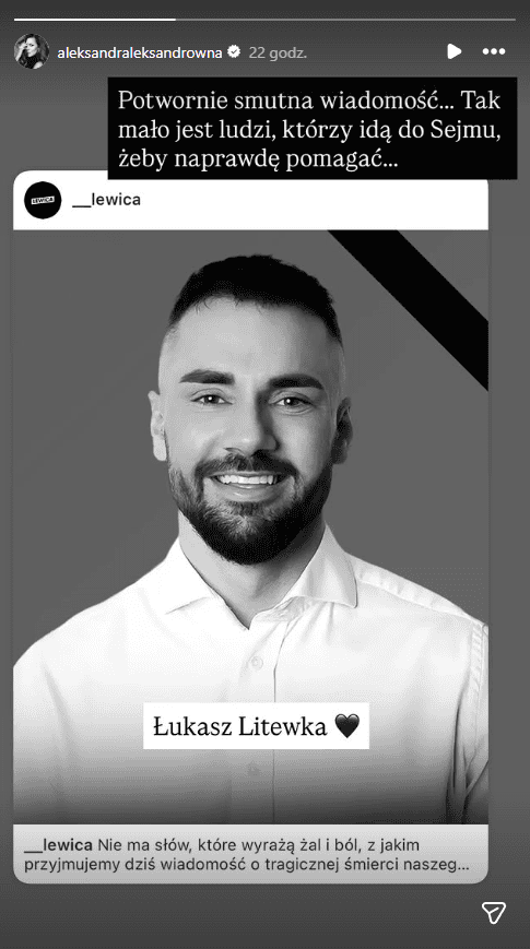 Aleksandra Kwaśniewska zabrała głos po śmierci Łukasza Litewki. Oto, co napisała