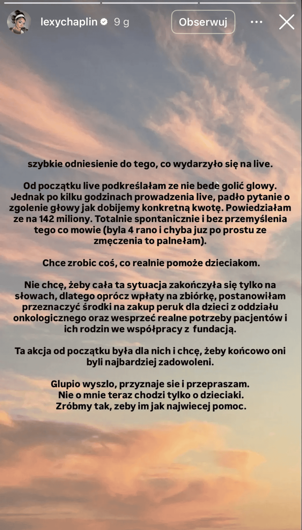 Znana celebrytka obiecała, że ogoli głowę w zbiórce dla dzieci. Zrezygnowała w ostatniej chwili