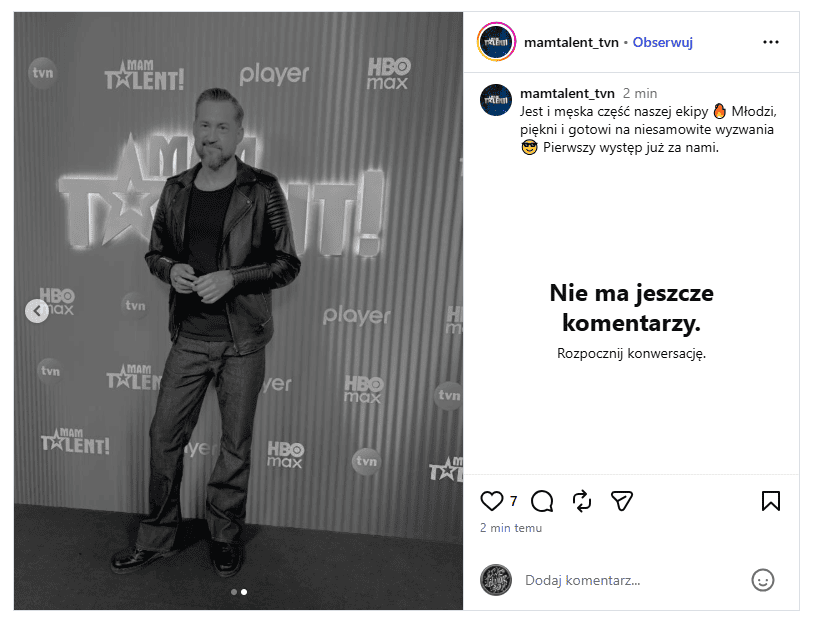 Czarno-białe zdjęcie Prokopa na profilu "Mam talent!". Szybko skasowali post. Mamy screen