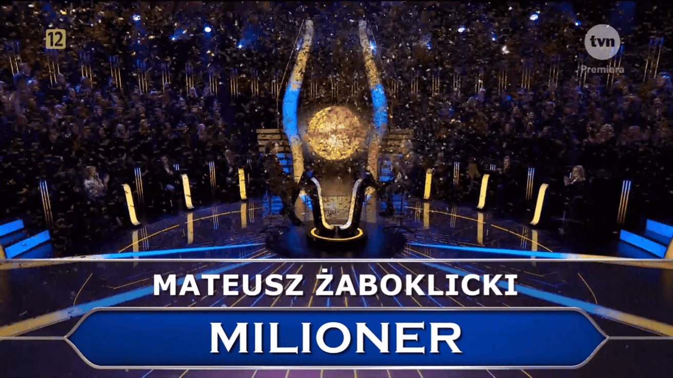 Mateusz Żaboklicki wygrał milion w programie „Milionerzy”, fot. kadr z programu „Milionerzy” prod. TVN 6.png
