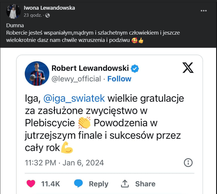 Matka Lewandowskiego publicznie pociesza go po porażce na Gali Mistrzów Sportu. Mocny wpis wylądował w sieci, fot. Facebook