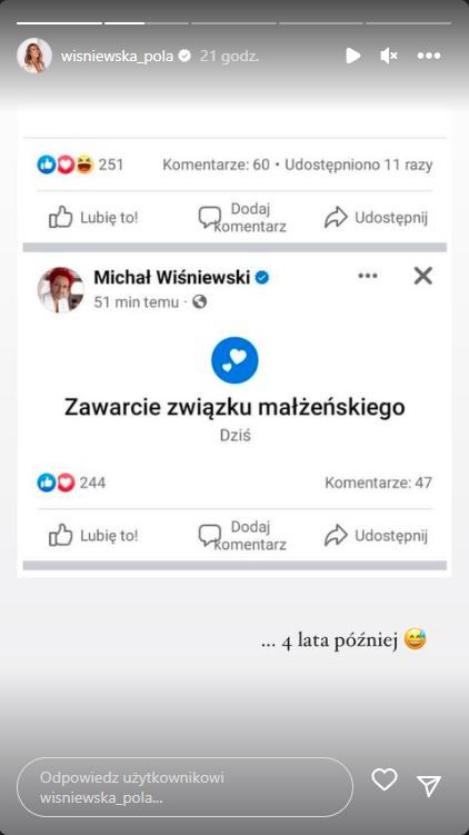 Michał Wiśniewski właśnie ogłosił, że się ożenił. Co na to jego żona, fot. Instagram wisniewska_pola.JPG