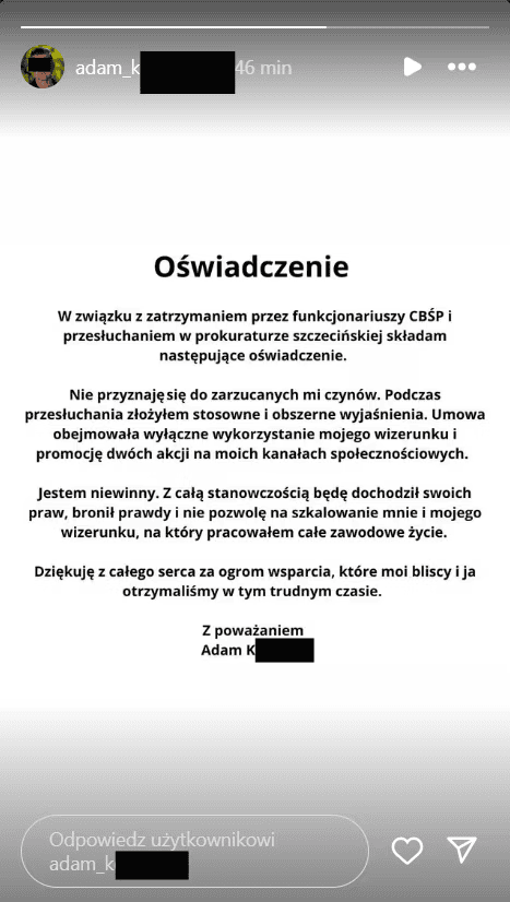 Oświadczenie Adam K.