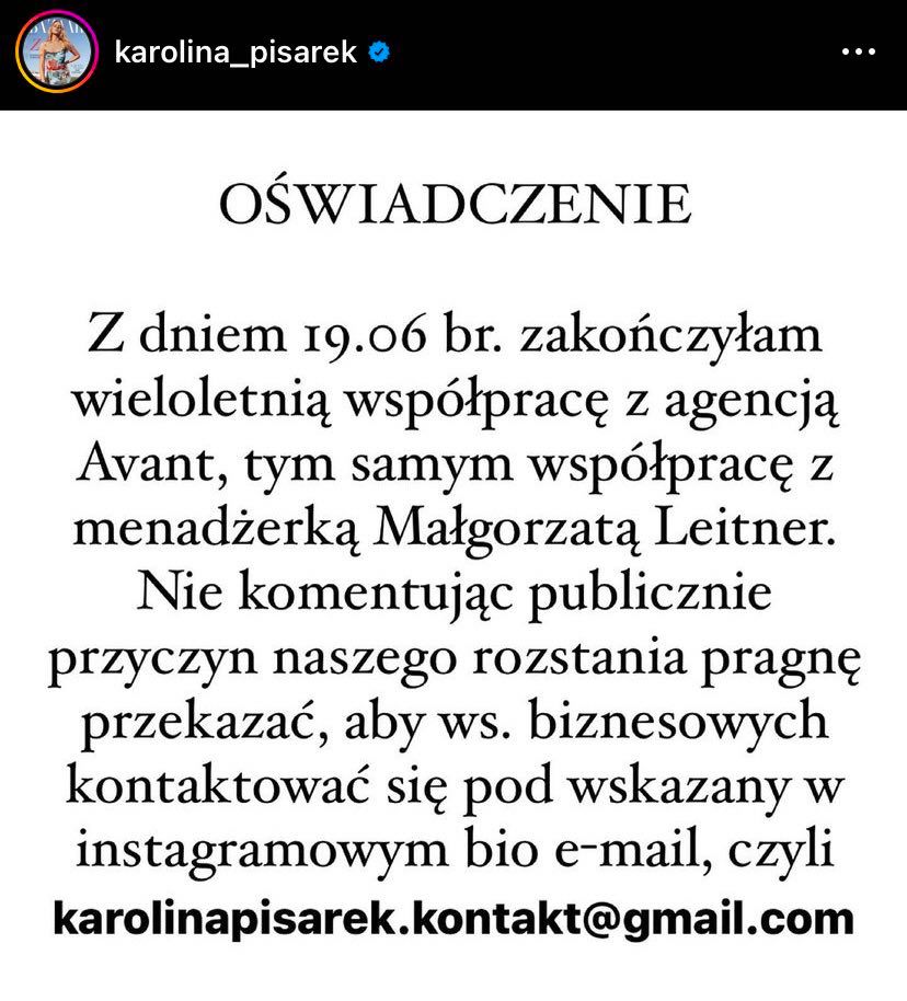 Oświadczenie Karolin Pisarek