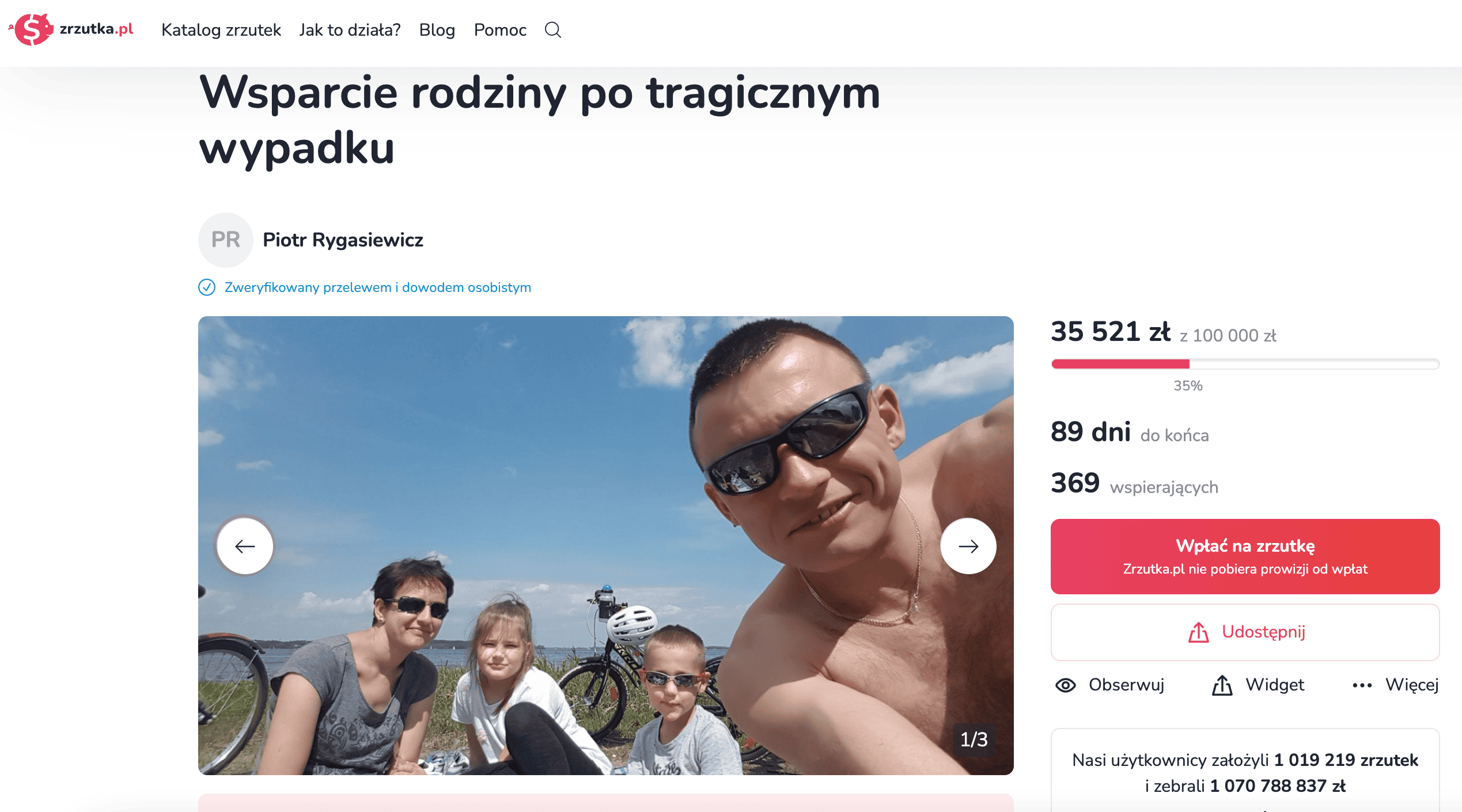 Piotr Zabawski z rodziną, fot. zrzutka.pl