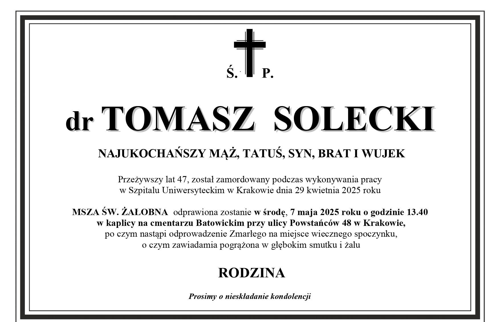 Pogrzeb Tomasza Soleckiego, fot. Szpital Uniwersytecki w Krakowie