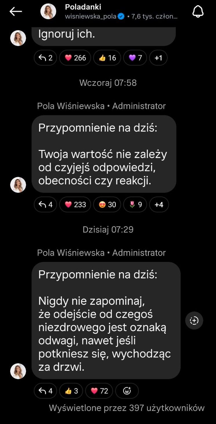Była 7:29, gdy Pola Wiśniewska przerwała milczenie. Padły słowa o "odejściu od czegoś niezdrowego"