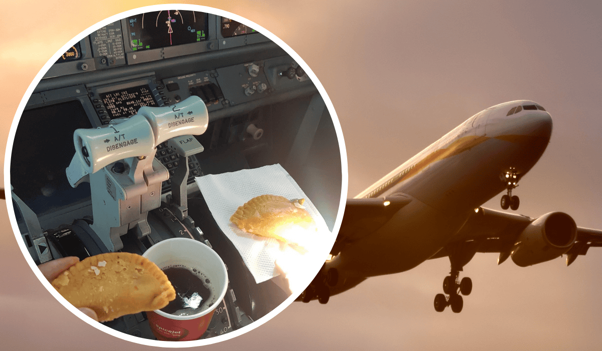 Piloci jedzą i piją w kokpicie samolotu