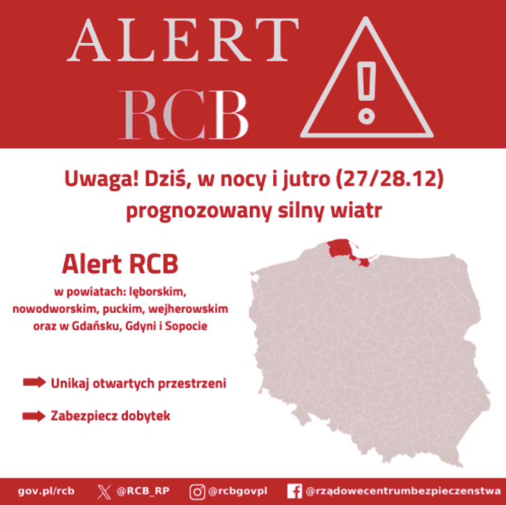 Alert RCB na północy Polski. Może być niebezpiecznie 