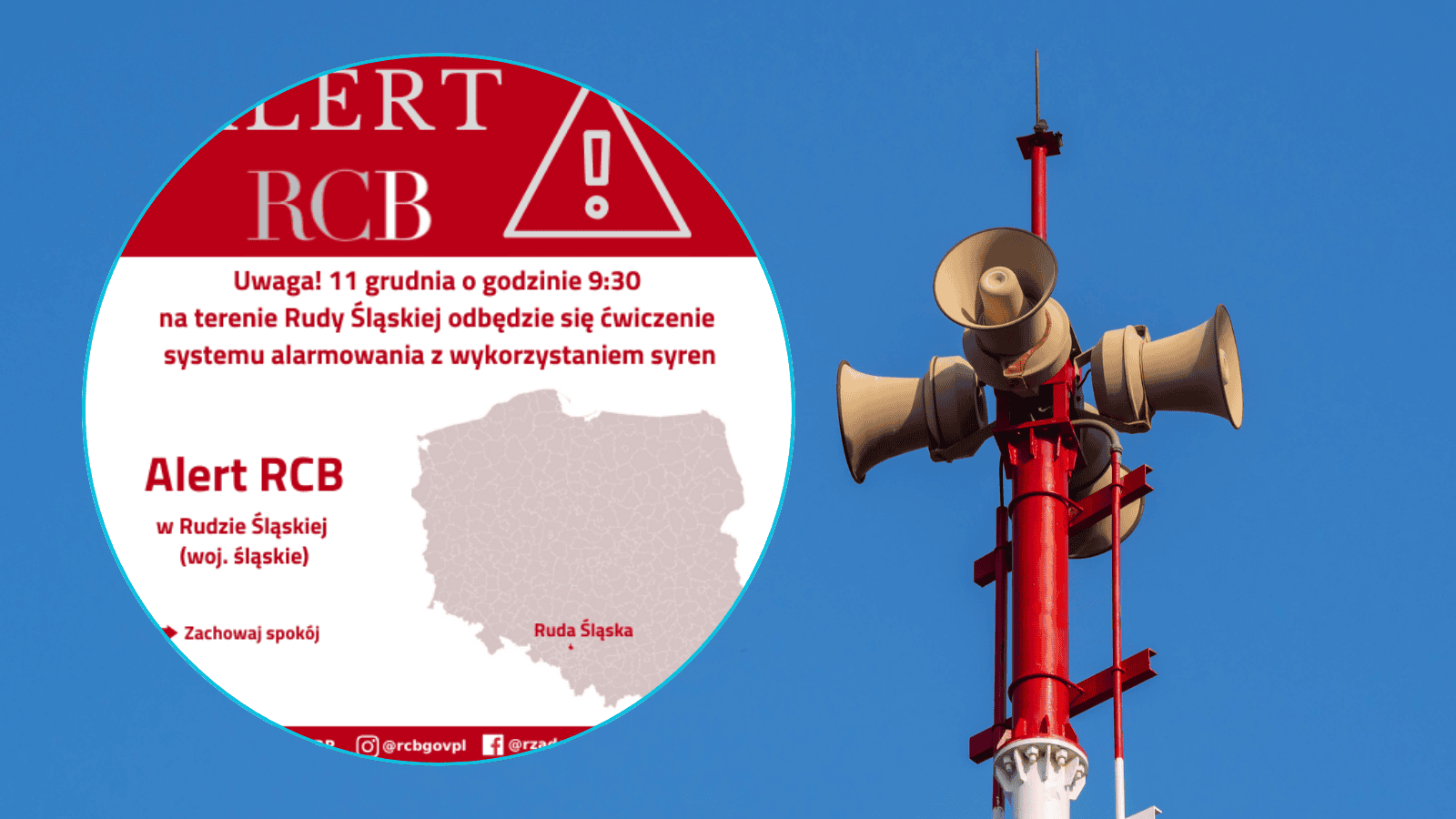 Wydano alert RCB dla mieszkańców. O 9:30 zawyją syreny alarmowe