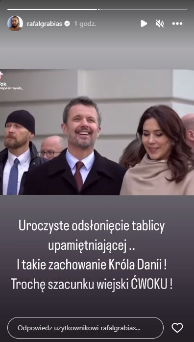Rafał Grabias skrytykował zachowanie króla Danii, fot. Instagram rafalgrabias 1.JPG