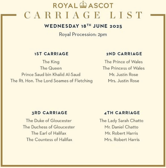 Royal Ascot Carriage List, fot. Instagram