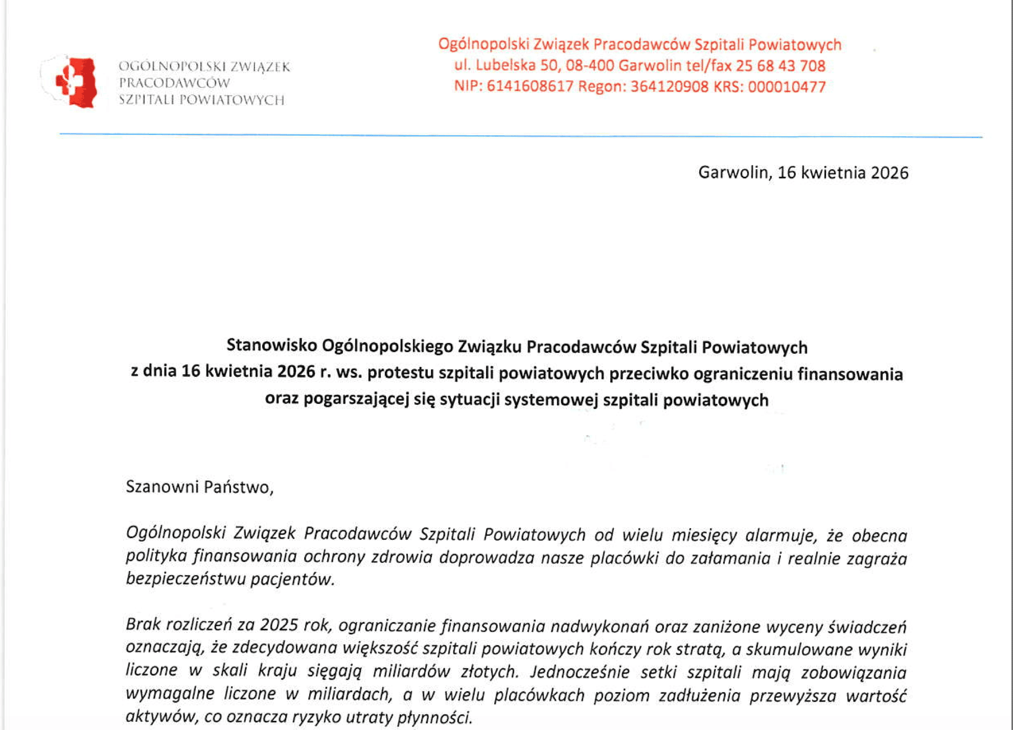 Szpitale powiatowe w całym kraju ogłosiły protest. Czy będą utrudnienia dla pacjentów?