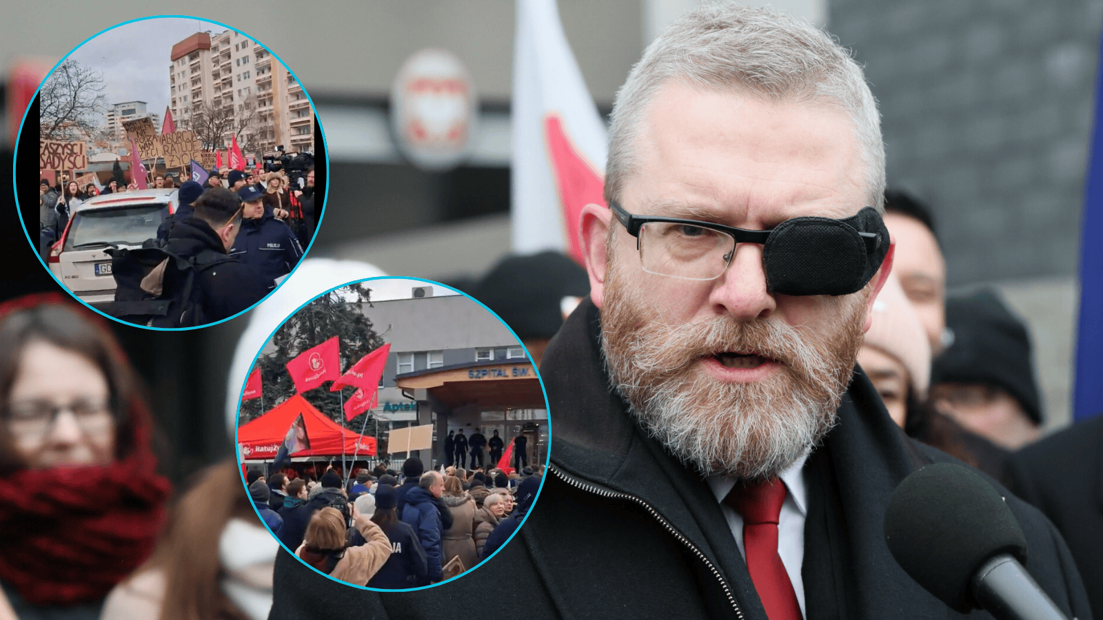 Protesty i kontrmanifestacje przed szpitalem na gdańskiej Zaspie