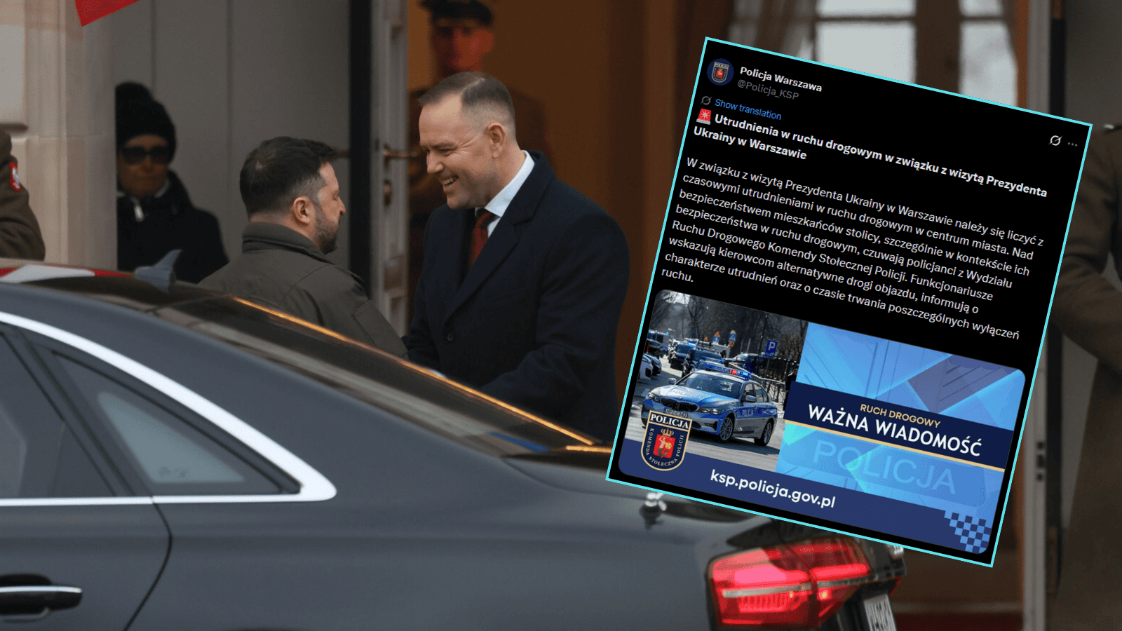 Utrudnienia w stolicy tuż przed spotkaniem Zełenskiego z Nawrockim. Policja wydała komunikat