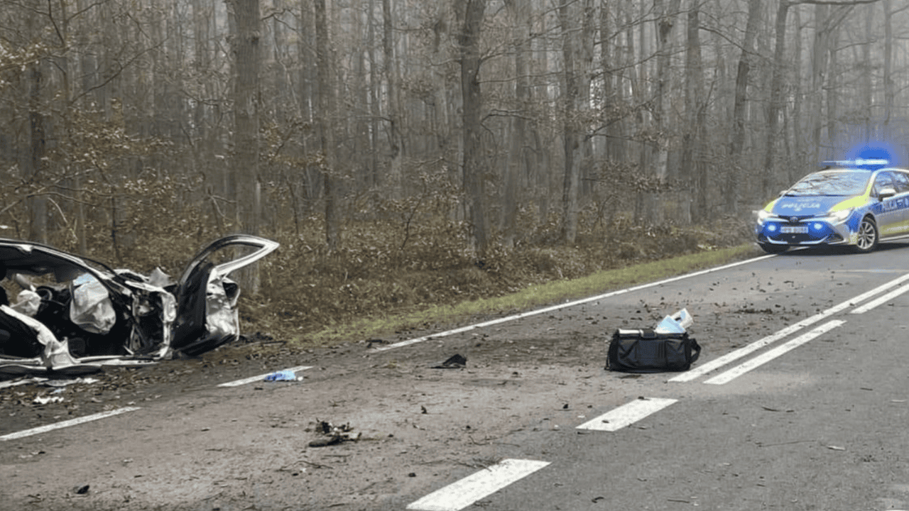 Tragedia na polskiej trasie. Nie żyje 22-latek, samochód roztrzaskał się na drzewie