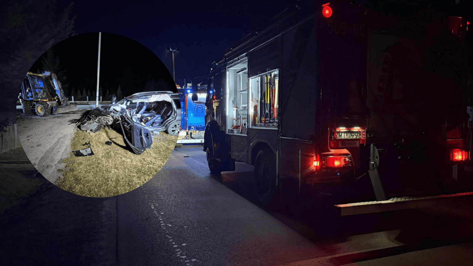 Dramat rozegrał się nocą. Nagle na trasie pojawiła się koparka. Jedna osoba w szpitalu