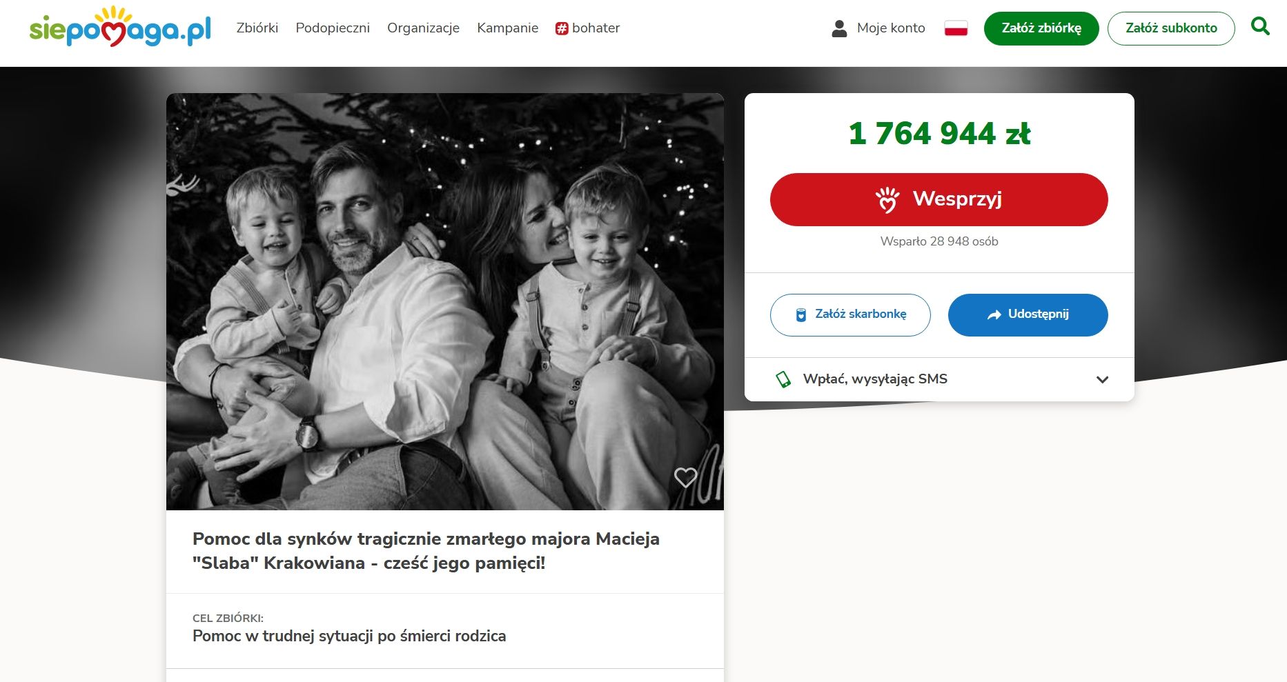 Zbiórka dla synów pilota F-16 nie została zamknięta. Rekordowa kwota na koncie