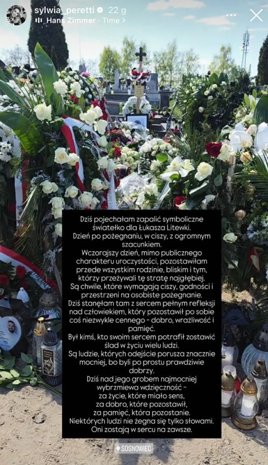 Sylwia Peretti odwiedziła grób Łukasza Litewki. Przejmujące, co później napisała. To aż łamie serce
