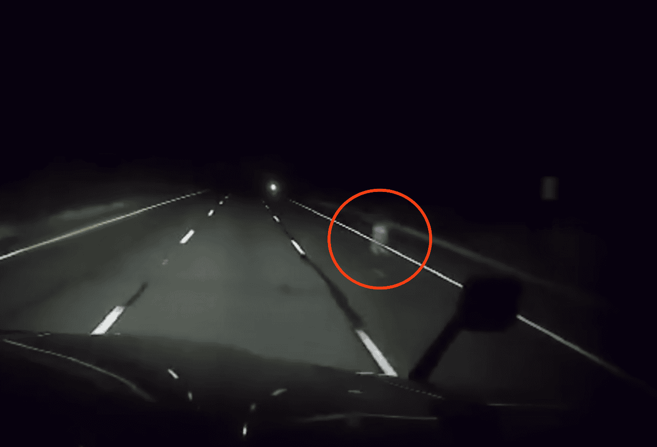The driver scored “it” on the highway.  He claims to have recorded a ghost, and the video goes viral